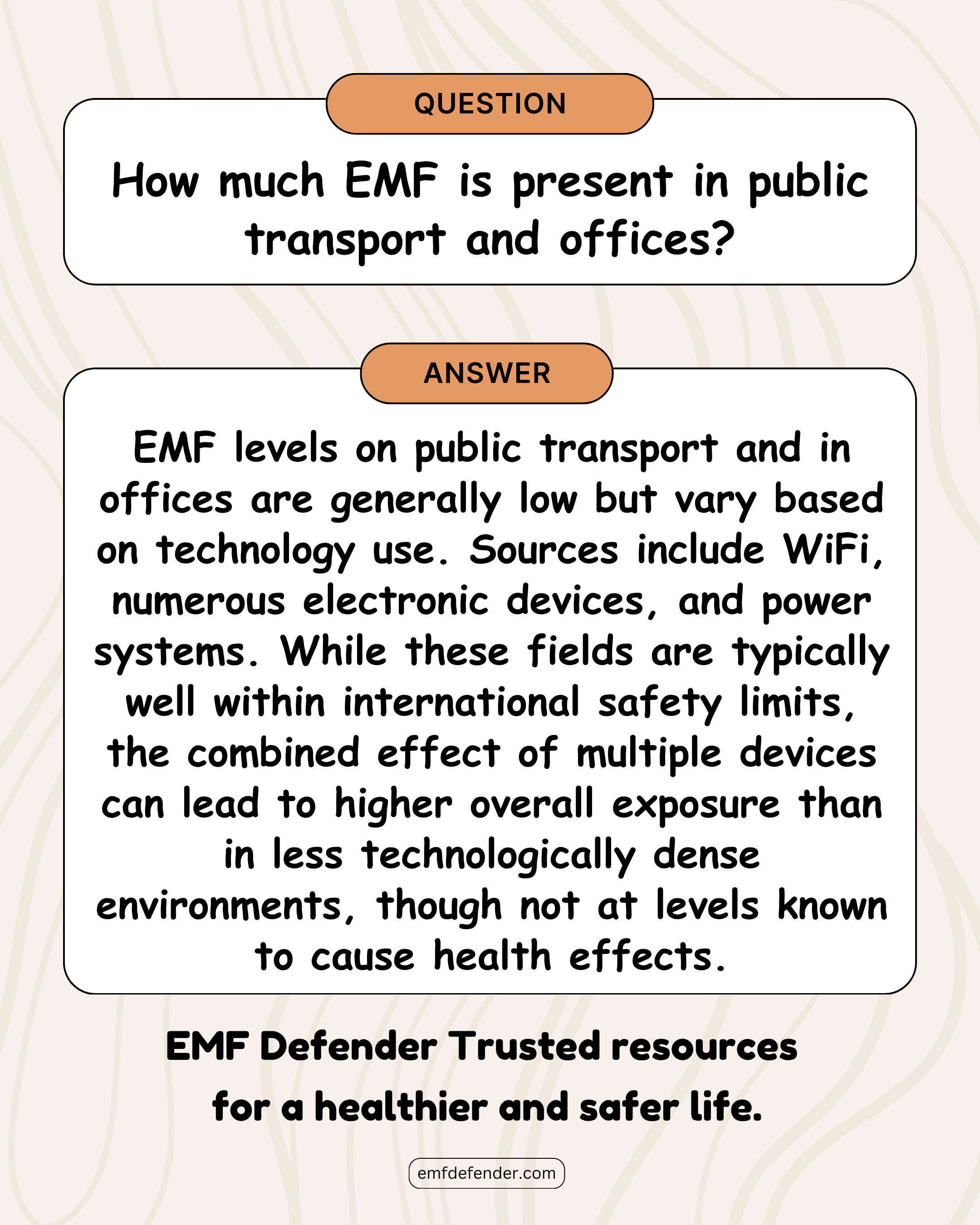 How much EMF is present in public transport and offices?