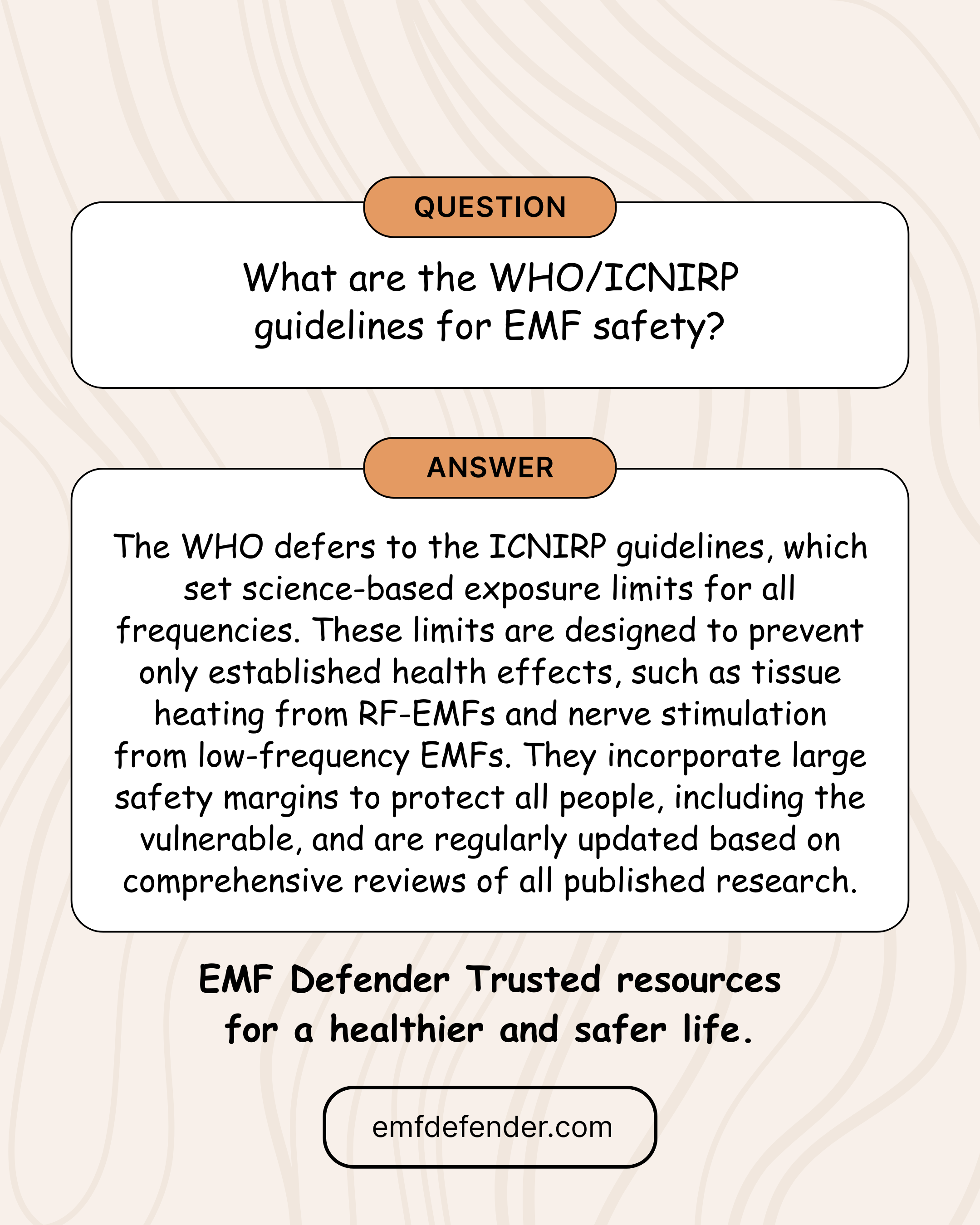 What are the WHO/ICNIRP guidelines for EMF safety?