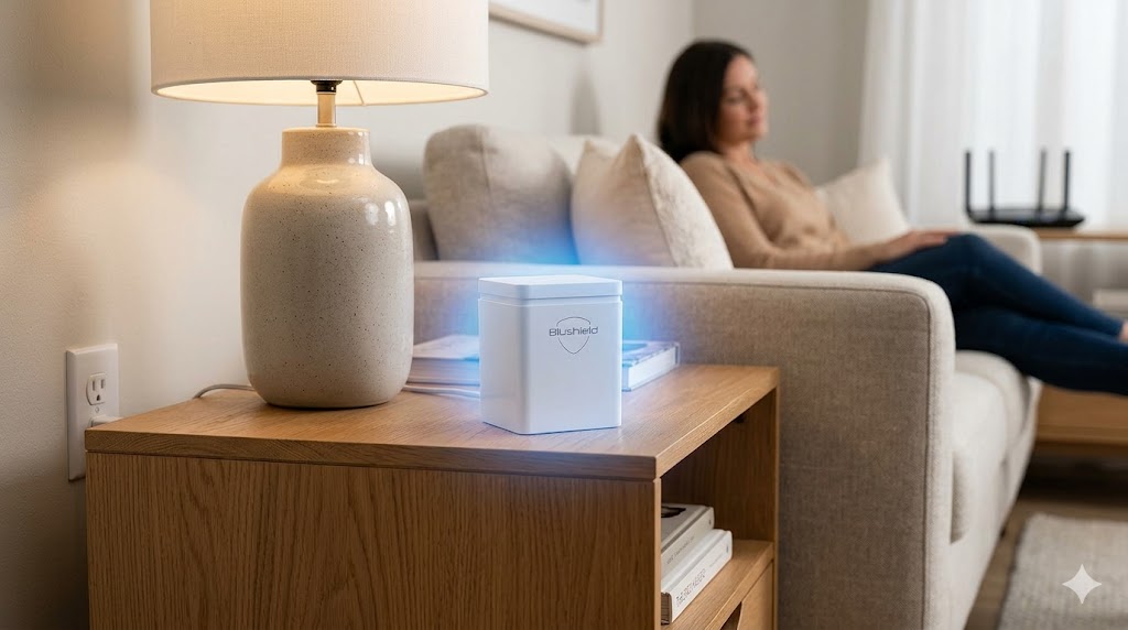 Blushield EMF protection device in home environment